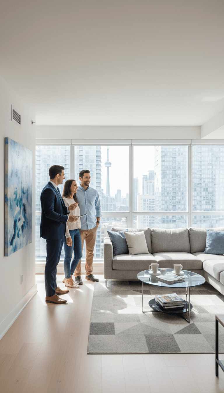 Larry Medina showing a condo to buyers in Toronto