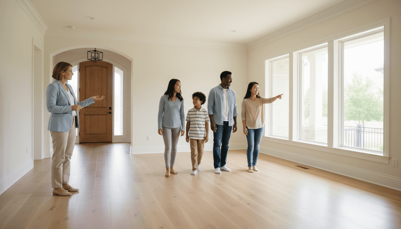 Real estate agent showing new Toronto residents through a residential property